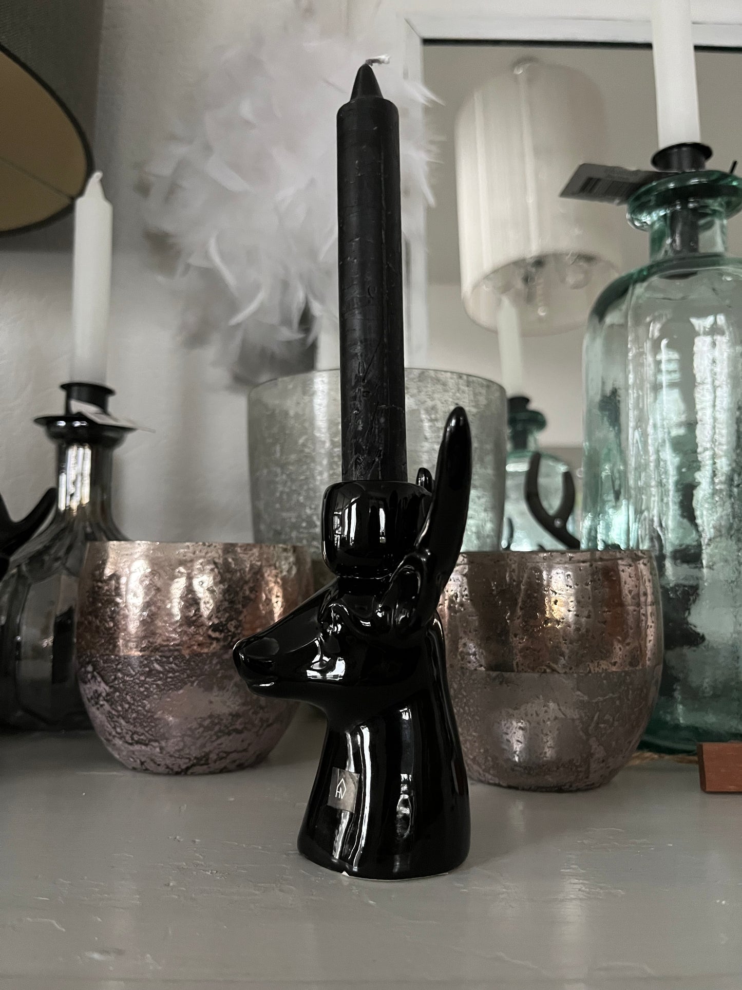 Stabkerzenhalter Rentier schwarz Keramik von Housevitamin