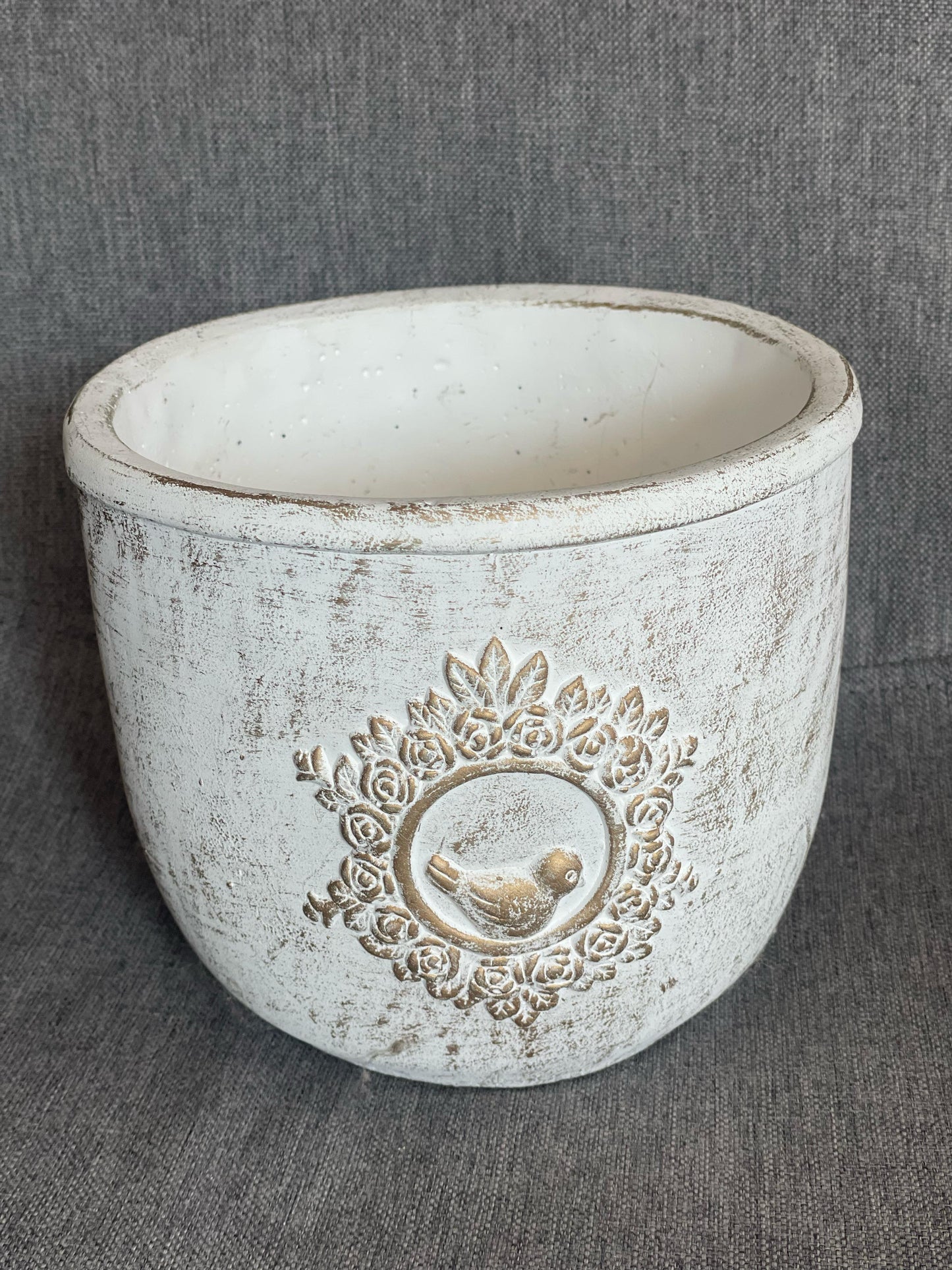 Übertopf Steingut weiß-gold Clayre & Eef