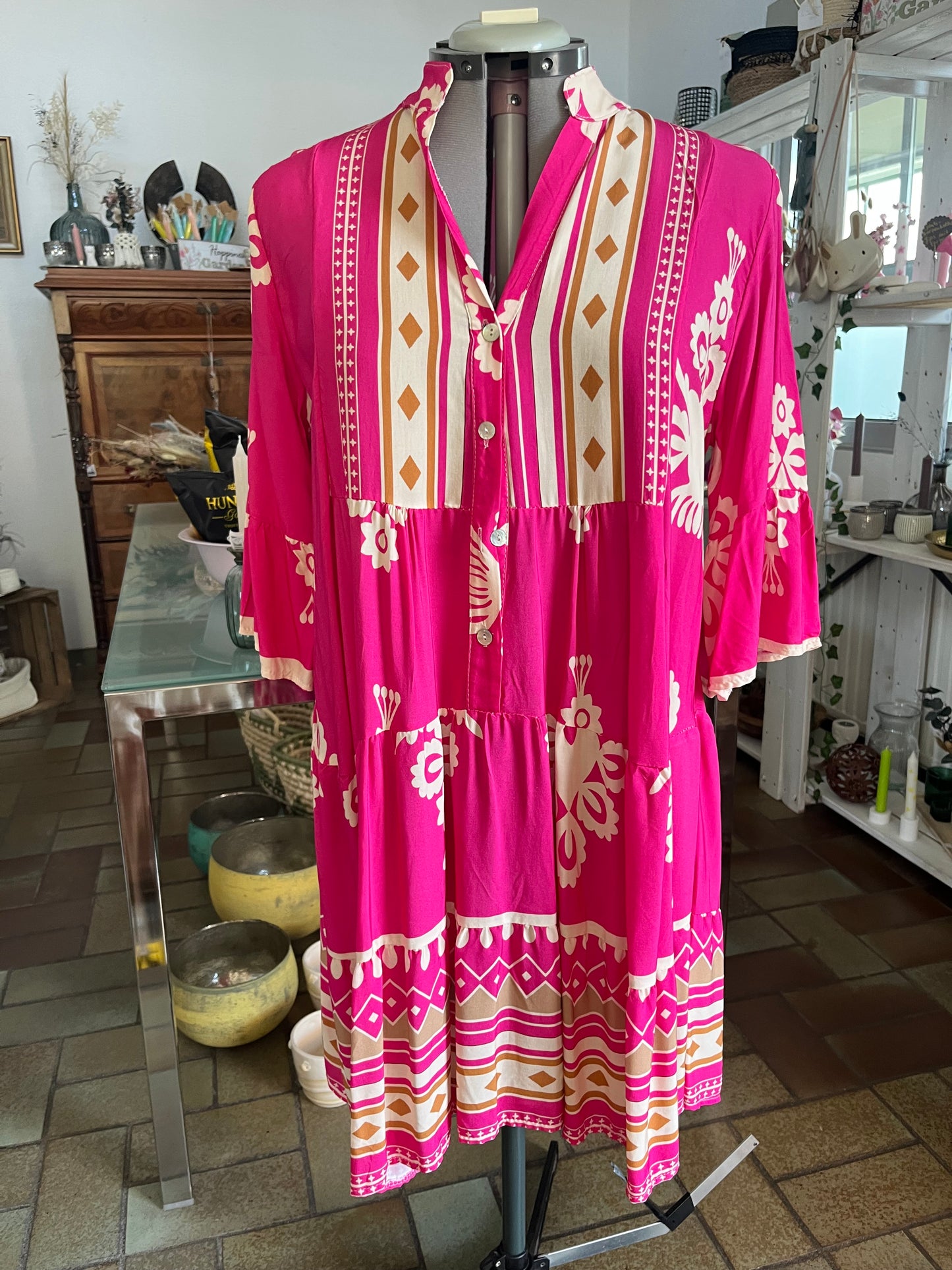 Kleid pink-beige gemustert