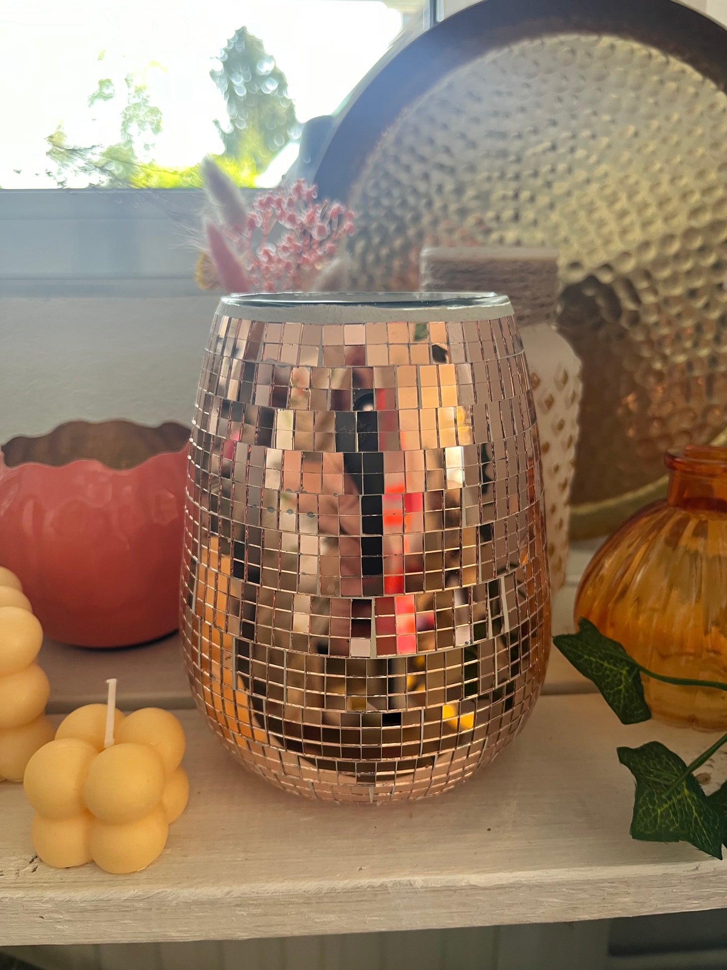 Vase / Windlicht "Disco" roségold funkelnd von HouseVitamin