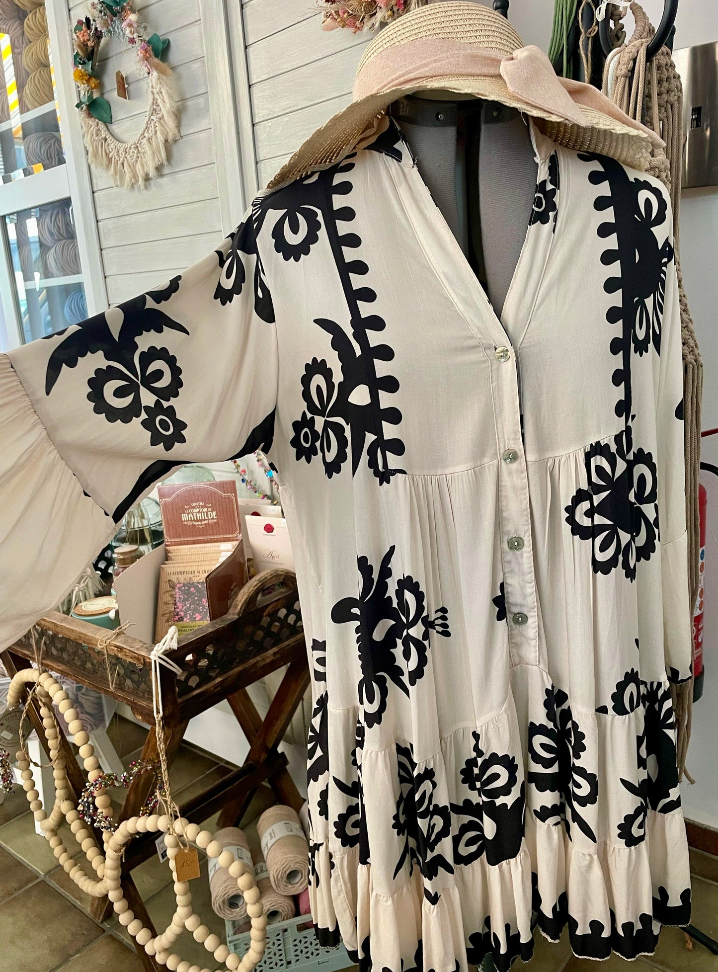 Kleid von Bdifferent in beige-schwarz gemustert