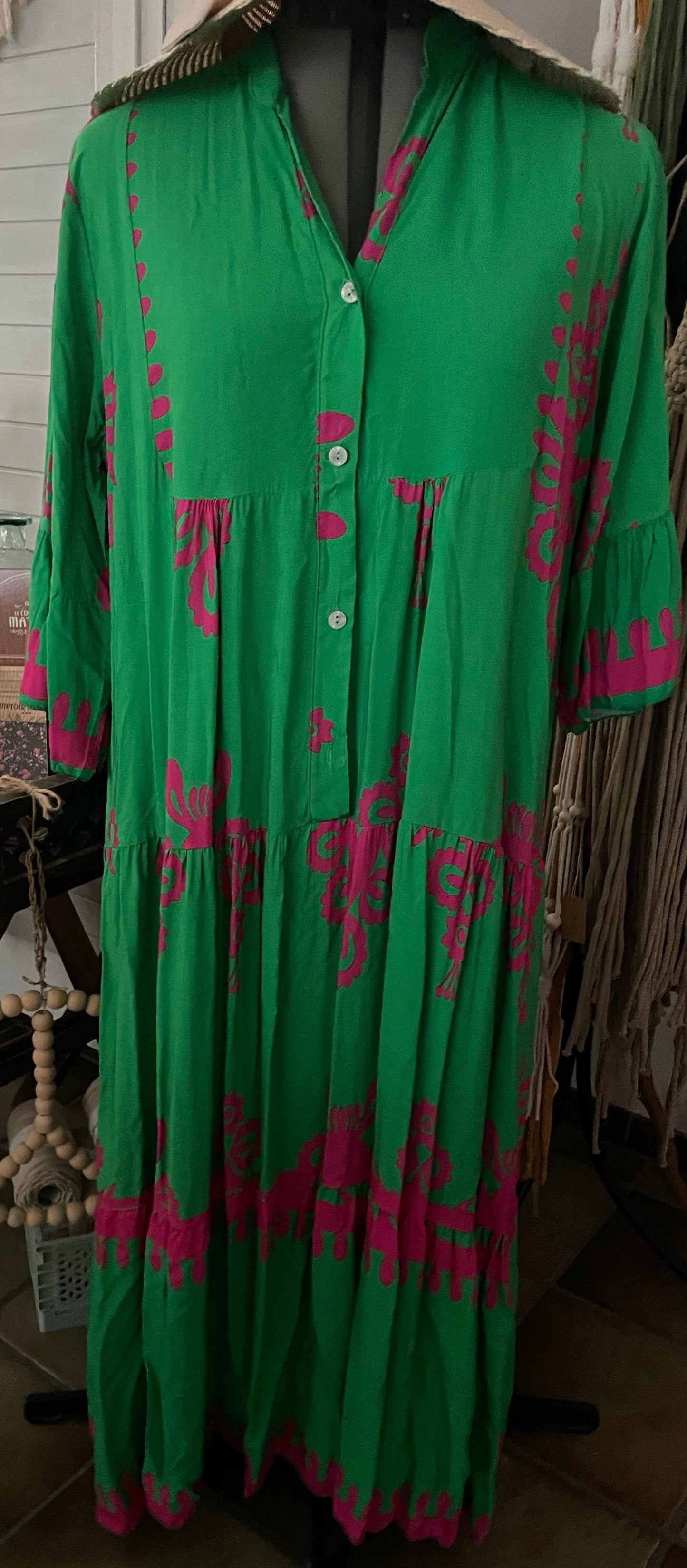 Kleid grün-pink gemustert Marke "Bdifferent"