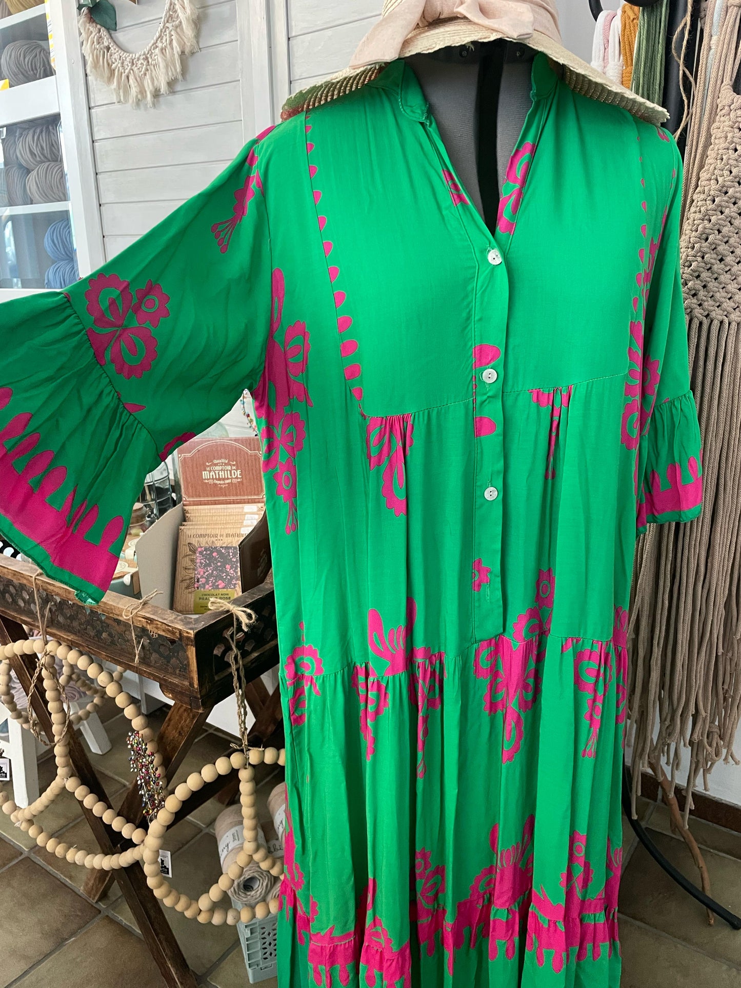 Kleid grün-pink gemustert Marke "Bdifferent"