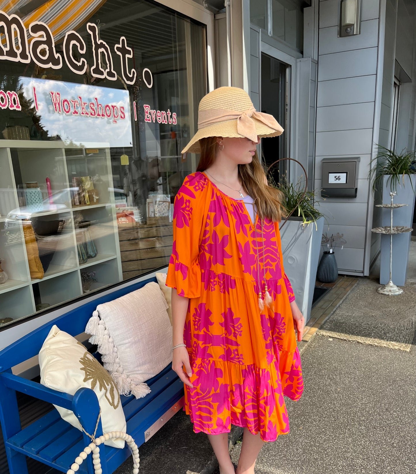 Kleid pink-orange gemustert